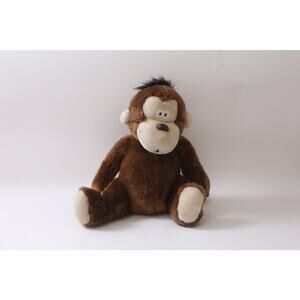 Brown Monkey, Plush, Smiling, Sitting, Stuffed Animal, Soft, Toy, Figure,